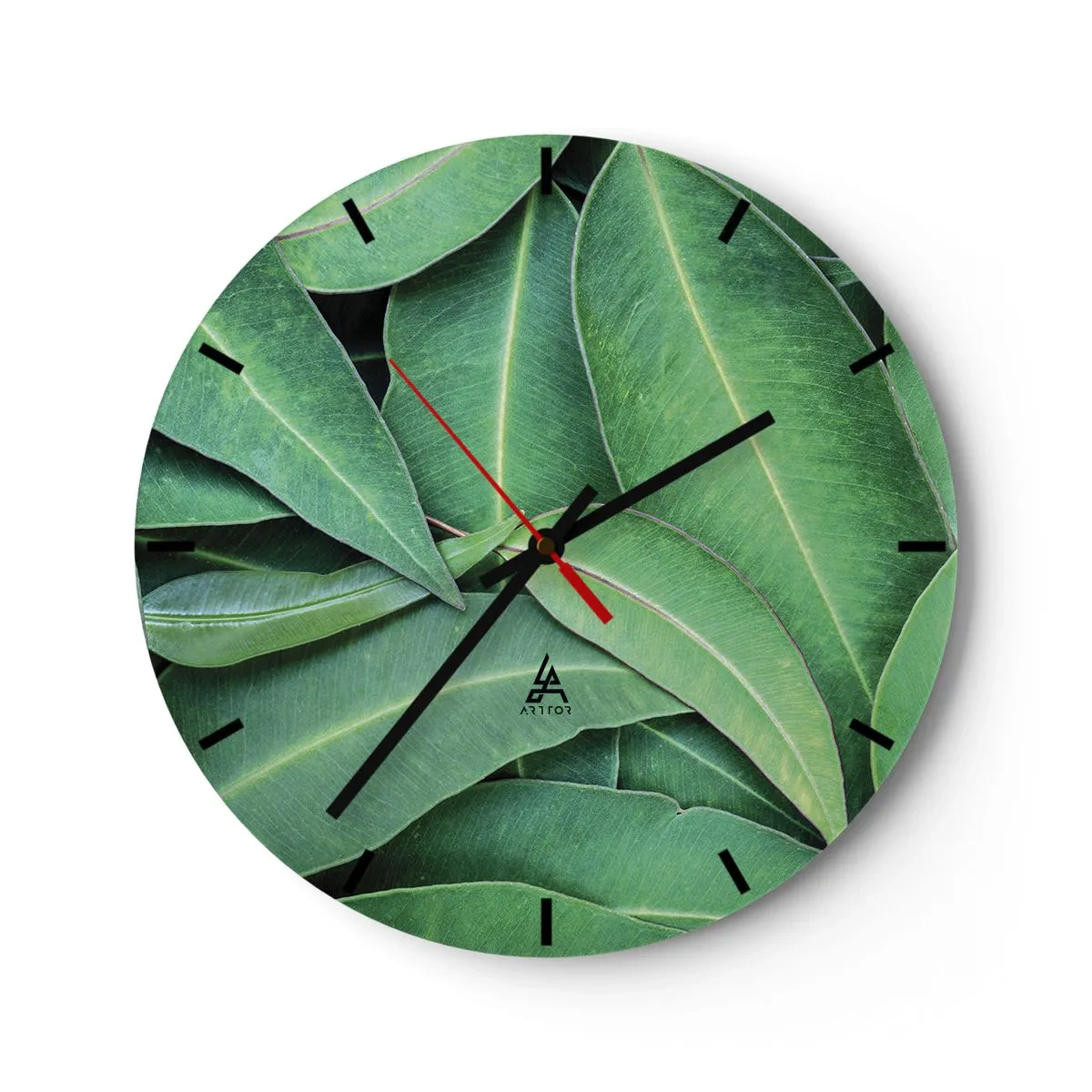 Horloge murale - Pendule murale - Feuilles vertes juteuses en macro - 30x30cm - Juteux et frais - Décoration murale moderne pour le salon, la cuisine et la chambre ARTTOR