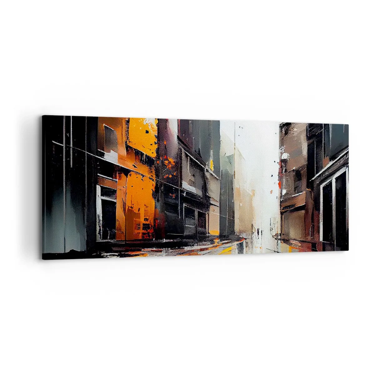 Impression sur toile - Image sur toile - Vue abstraite d'une rue de la ville sous la pluie - 120x50cm - Jour de pluie - Décoration murale moderne pour le salon et la chambre ARTTOR