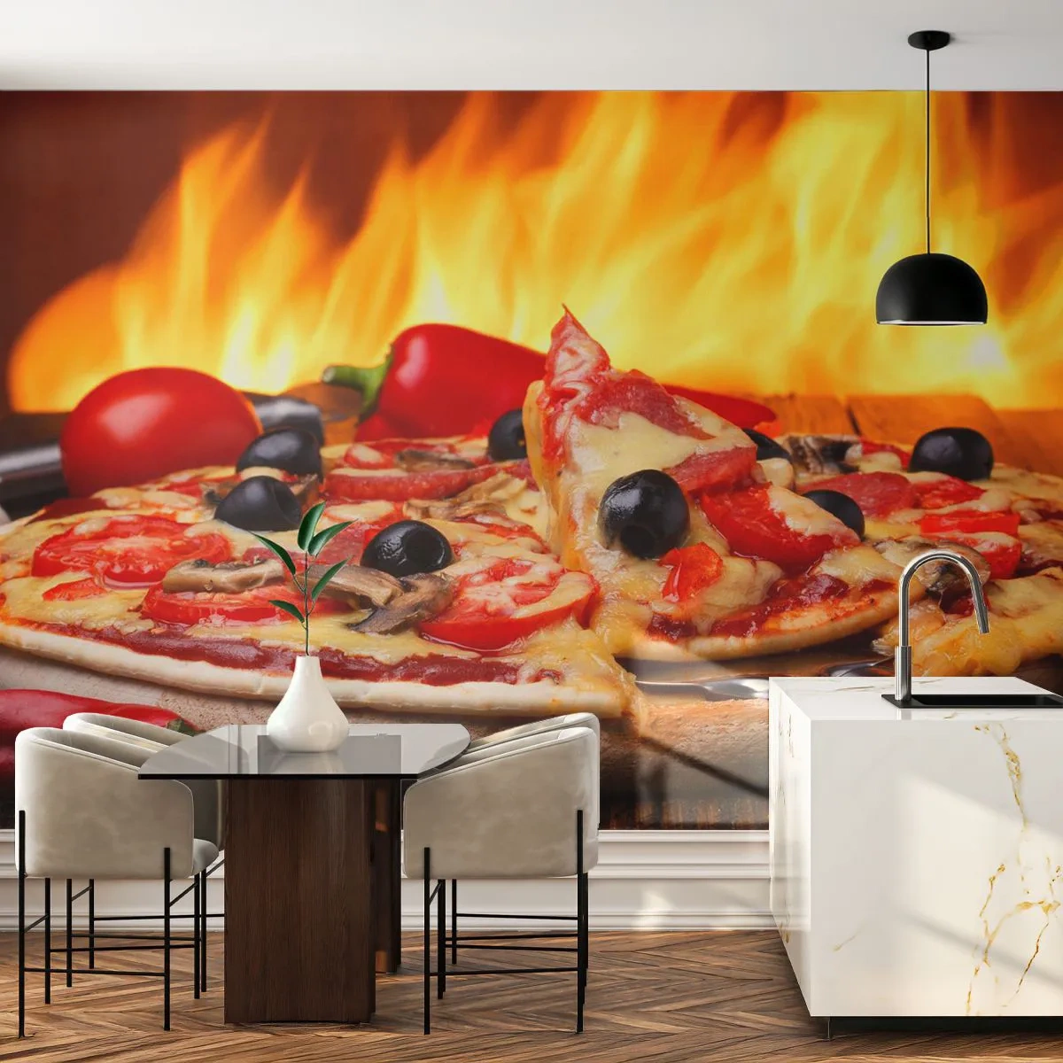 Papier Peint Photo Premium Sand - From Italy with love - La gastronomie, Pizza, Italie - 400x280 cm