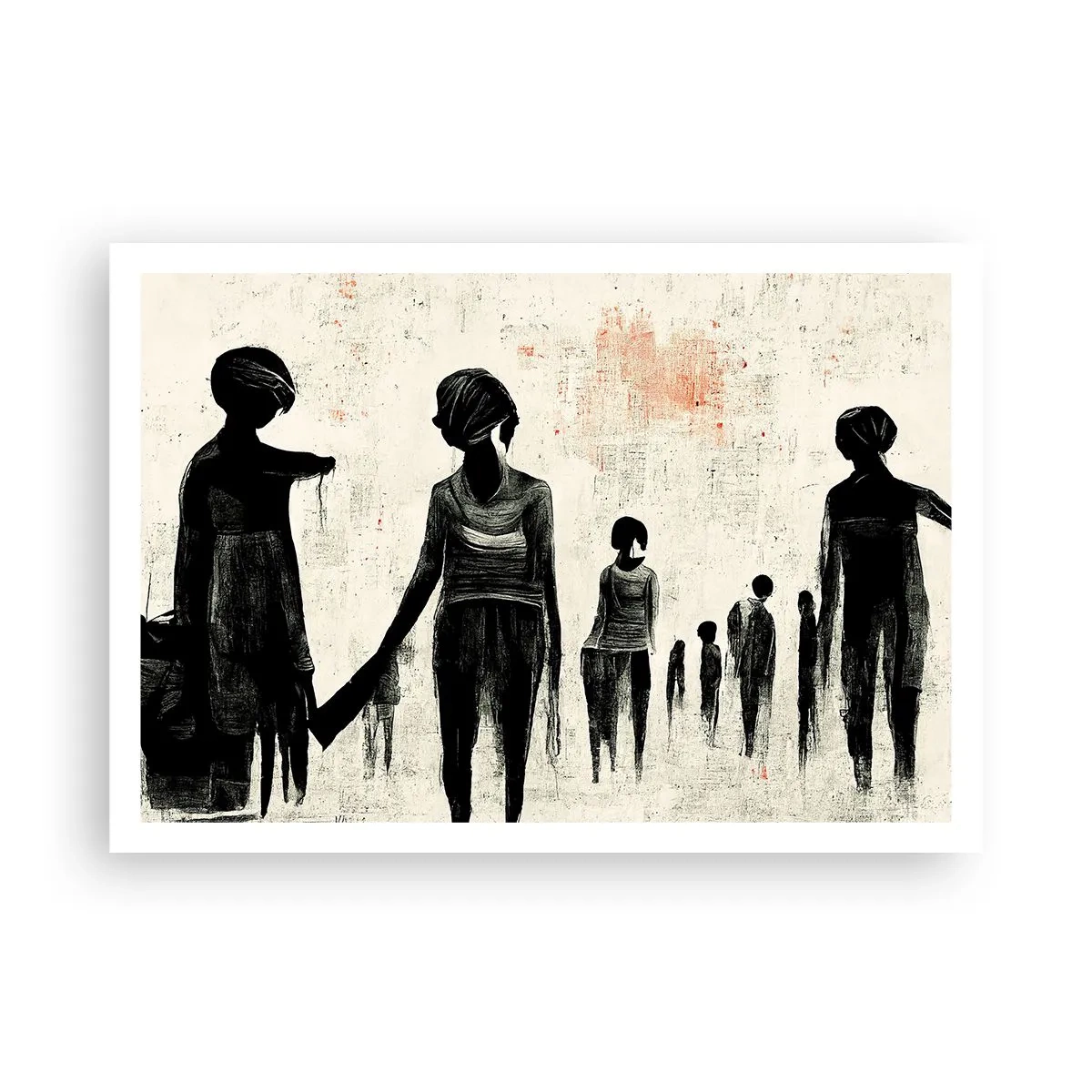 Affiche - Poster - Figures dans une composition monochrome sur fond clair - 100x70cm - Contre la solitude - Décoration murale moderne pour le salon et la chambre ARTTOR