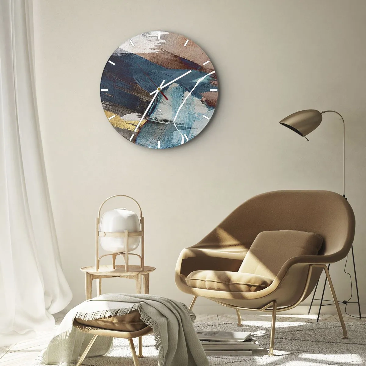 Horloge murale - Pendule murale - Coups de pinceau dynamiques dans des tons de bleu et de marron - 30x30cm - Avec panache et énergie - Décoration murale moderne pour le salon, la cuisine et la chambre ARTTOR