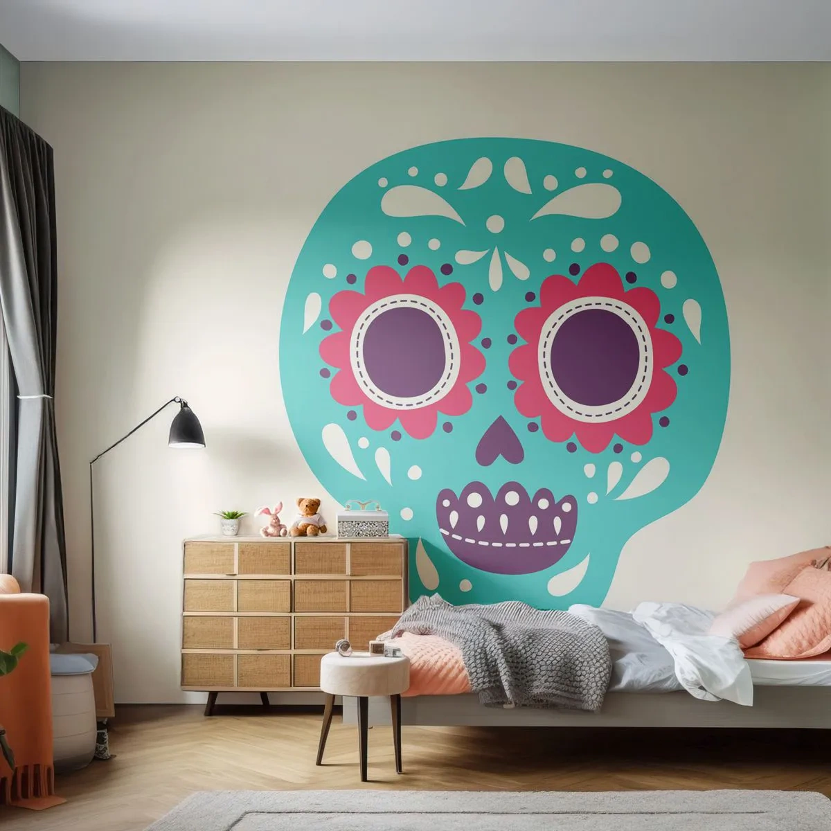 Papier Peint Photo Premium Sand - La vie – du plaisir jusqu'à la mort - Crâne, Mexique, mexicain - 100x70 cm