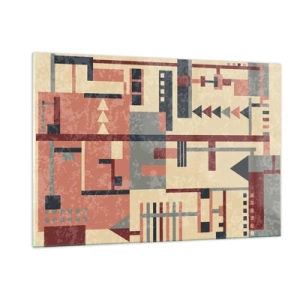 Impression sur verre - Image sur verre - Motif géométrique abstrait dans les tons beige et rouge - 120x80cm - Une combinaison de verticaux et d'horizontaux - Décoration murale moderne pour le salon et la chambre ARTTOR