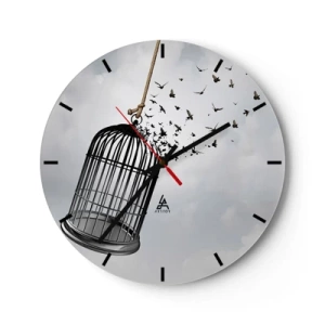 Horloge murale - Pendule murale - La cage s'ouvre et les oiseaux s'envolent dans le ciel - 30x30cm - Foie...Espoir...Liberté! - Décoration murale moderne pour le salon, la cuisine et la chambre ARTTOR