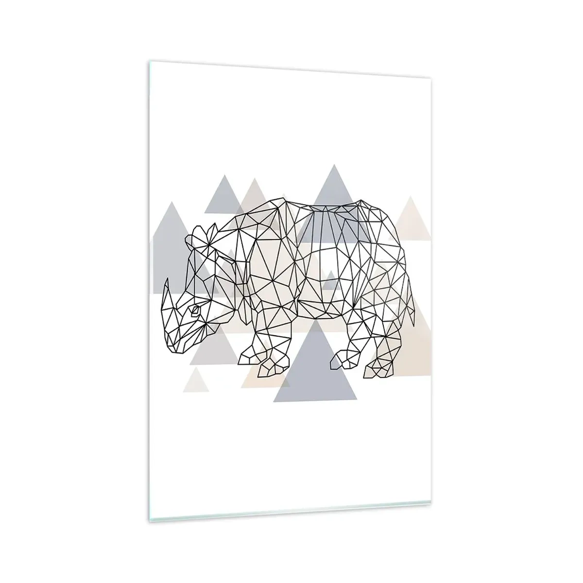 Impression sur verre - Image sur verre - Rhinocéros géométrique sur fond de triangles délicats - 80x120cm - Structure de force - Décoration murale moderne pour le salon et la chambre ARTTOR