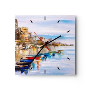 Horloge murale - Pendule murale - Bateaux colorés sur le rivage surplombant les toits de la ville - 30x30cm - Un havre urbain multicolore - Décoration murale moderne pour le salon et la chambre ARTTOR