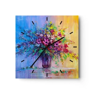 Horloge murale - Pendule murale - Un bouquet de fleurs colorées dans un vase sur un fond dégradé - 30x30cm - Cadeau d'été de la prairie - Décoration murale moderne pour le salon et la chambre ARTTOR