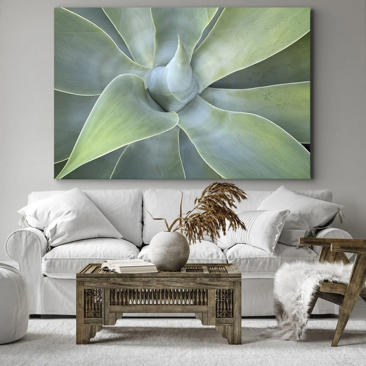 Impression sur toile - Image sur toile - Feuilles d'agave subtiles dans des tons verts - 120x80cm - La naissance de la verdure - Décoration murale moderne pour le salon et la chambre ARTTOR