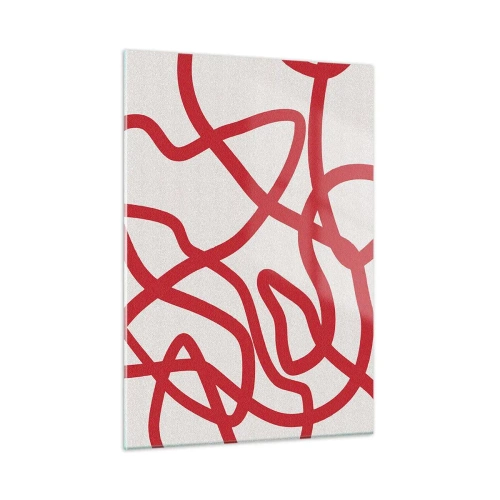 Impression sur verre - Image sur verre - Lignes rouges tourbillonnant dynamiquement sur un fond blanc - 50x70cm - Rouge sur blanc - Décoration murale moderne pour le salon et la chambre ARTTOR