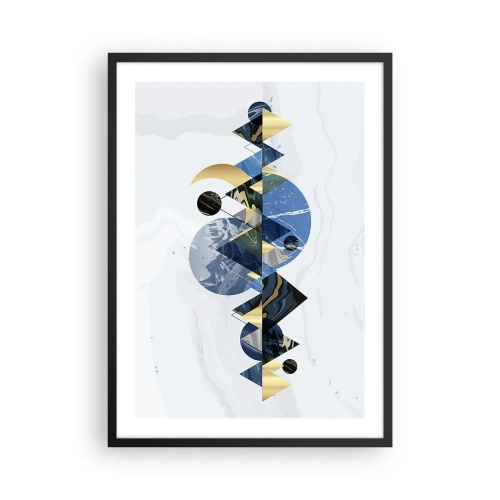 Affiche dans un cadre noir - Poster - Abstraction géométrique avec des éléments dorés et bleu marine - 50x70cm - Paysage géométrique - Décoration murale moderne pour le salon et la chambre ARTTOR
