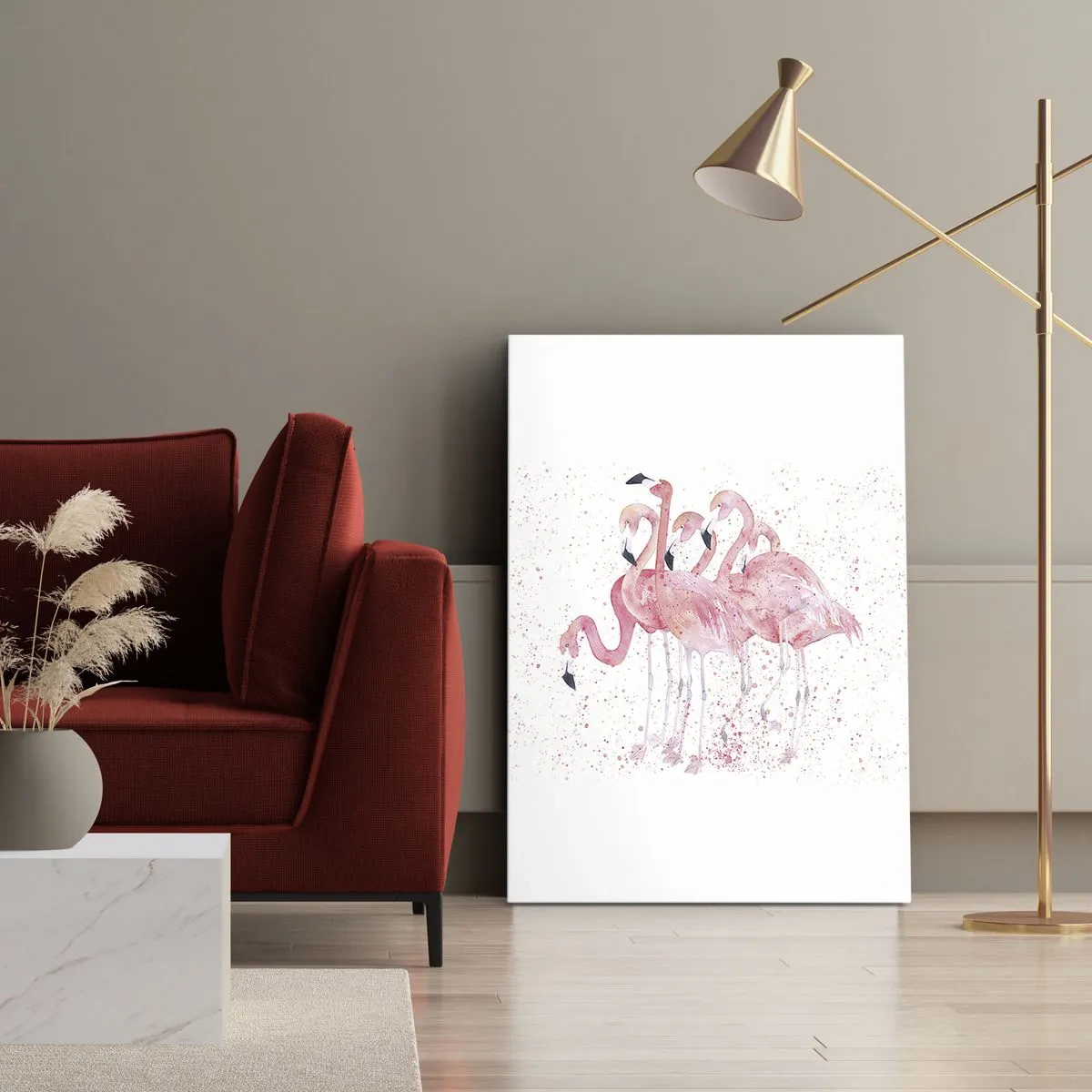 Impression sur toile - Image sur toile - Flamants roses dans un style aquarelle artistique - 50x70cm - Ensemble rose - Décoration murale moderne pour le salon et la chambre ARTTOR
