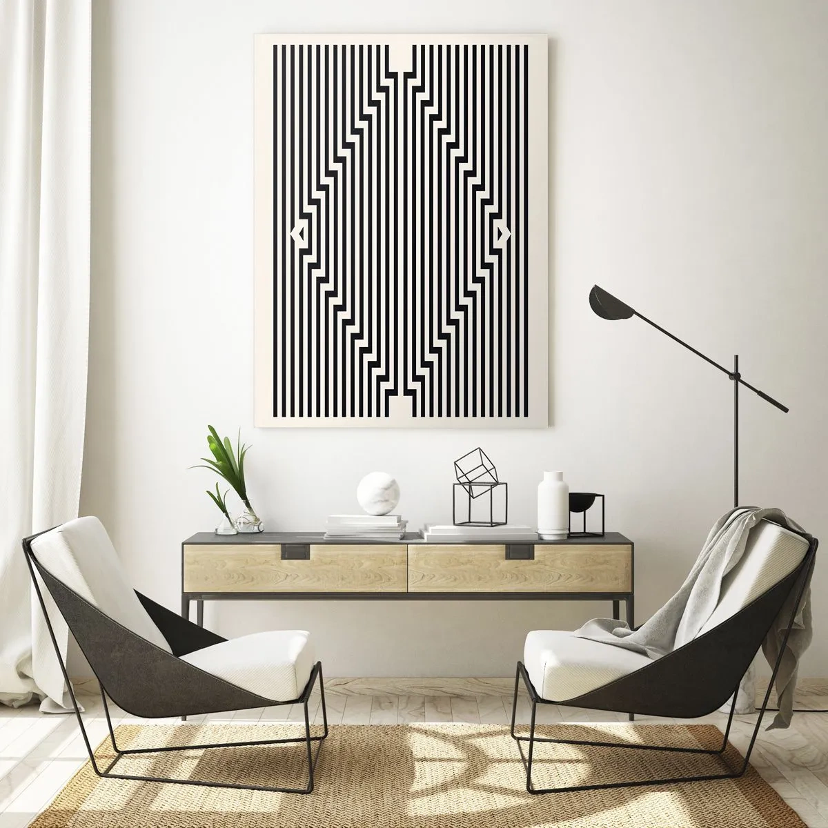 Impression sur verre - Image sur verre - Un motif fascinant de lignes noires et blanches créant une illusion - 50x70cm - Illusion géométrique - Décoration murale moderne pour le salon et la chambre ARTTOR