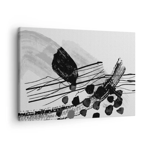 Impression sur toile - Image sur toile - Composition abstraite en noir et blanc avec des formes organiques - 70x50cm - Abstraction organique noir et blanc - Décoration murale moderne pour le salon et la chambre ARTTOR