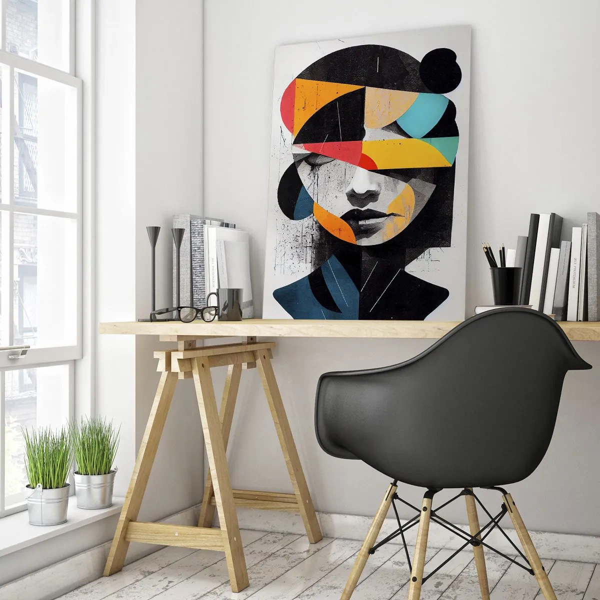 Impression sur verre - Image sur verre - Portrait intérieur multicolore - 80x120 cm