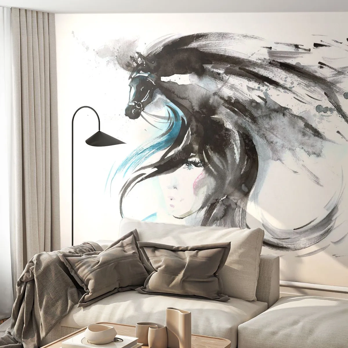 Papier Peint Photo Standard Eco - Galop du prince noir - Animaux, Cheval, Graphique - 450x315 cm