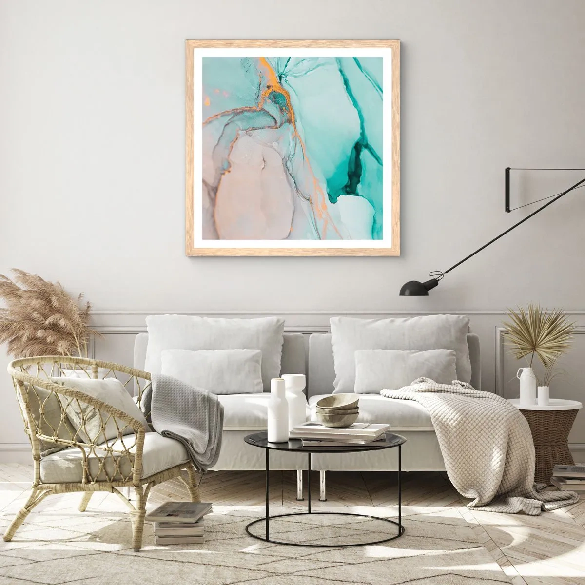 Affiche dans un chêne clair - Poster - Danse des formes et des couleurs - 60x60 cm