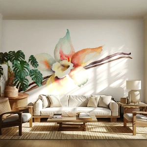 Papier Peint Photo Premium Sand - Douceur de couleur renversée - Fleur de Vanille, Fleur, Bâton de vanille - 300x210 cm