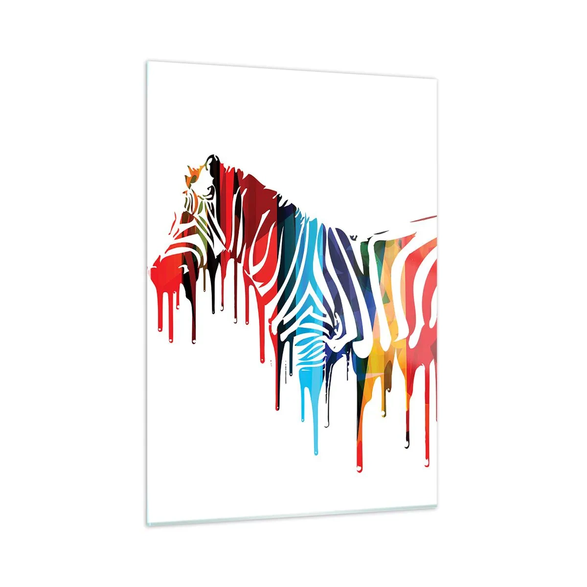 Impression sur verre - Image sur verre - Un zèbre coloré sous une forme abstraite avec un effet de peinture dégoulinante. - 50x70cm - Pas seulement en noir et blanc - Décoration murale moderne pour le salon et la chambre ARTTOR