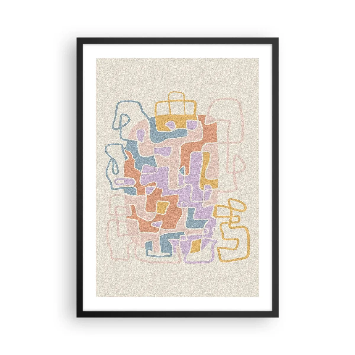 Affiche dans un cadre noir - Poster - Abstraction colorée avec des lignes irrégulières sur un fond clair - 50x70cm - Labyrinthe – une aventure joyeuse - Décoration murale moderne pour le salon et la chambre ARTTOR