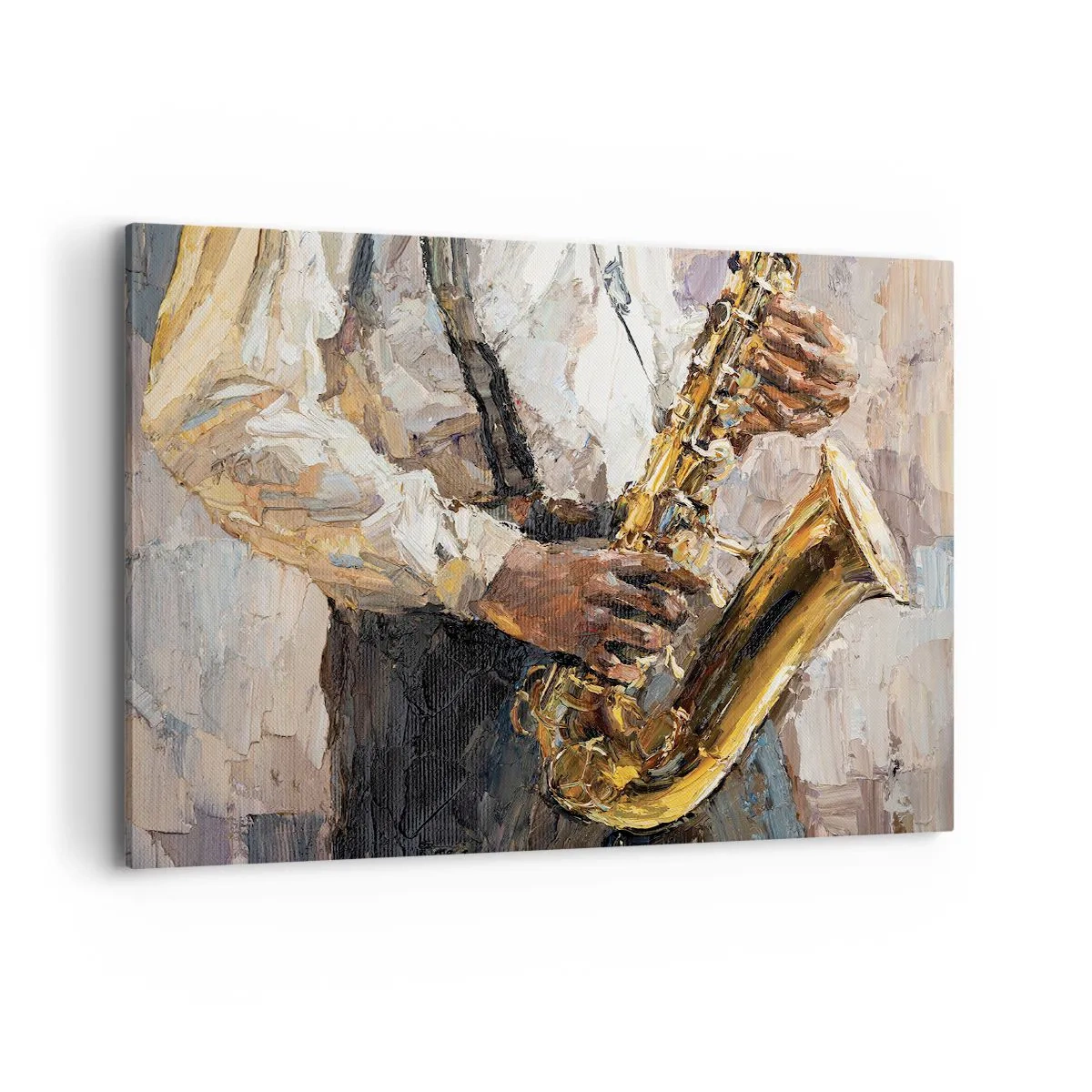 Impression sur toile - Image sur toile - Un musicien jouant du saxophone dans un style artistique - 100x70cm - C'est l'heure du solo - Décoration murale moderne pour le salon et la chambre ARTTOR