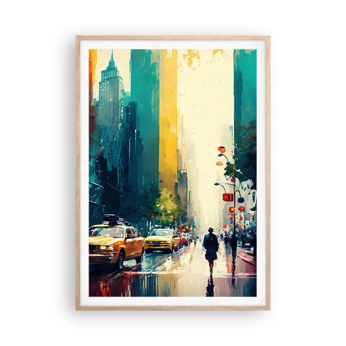Affiche dans un chêne clair - Poster - New York – ici même la pluie est colorée - 70x100 cm