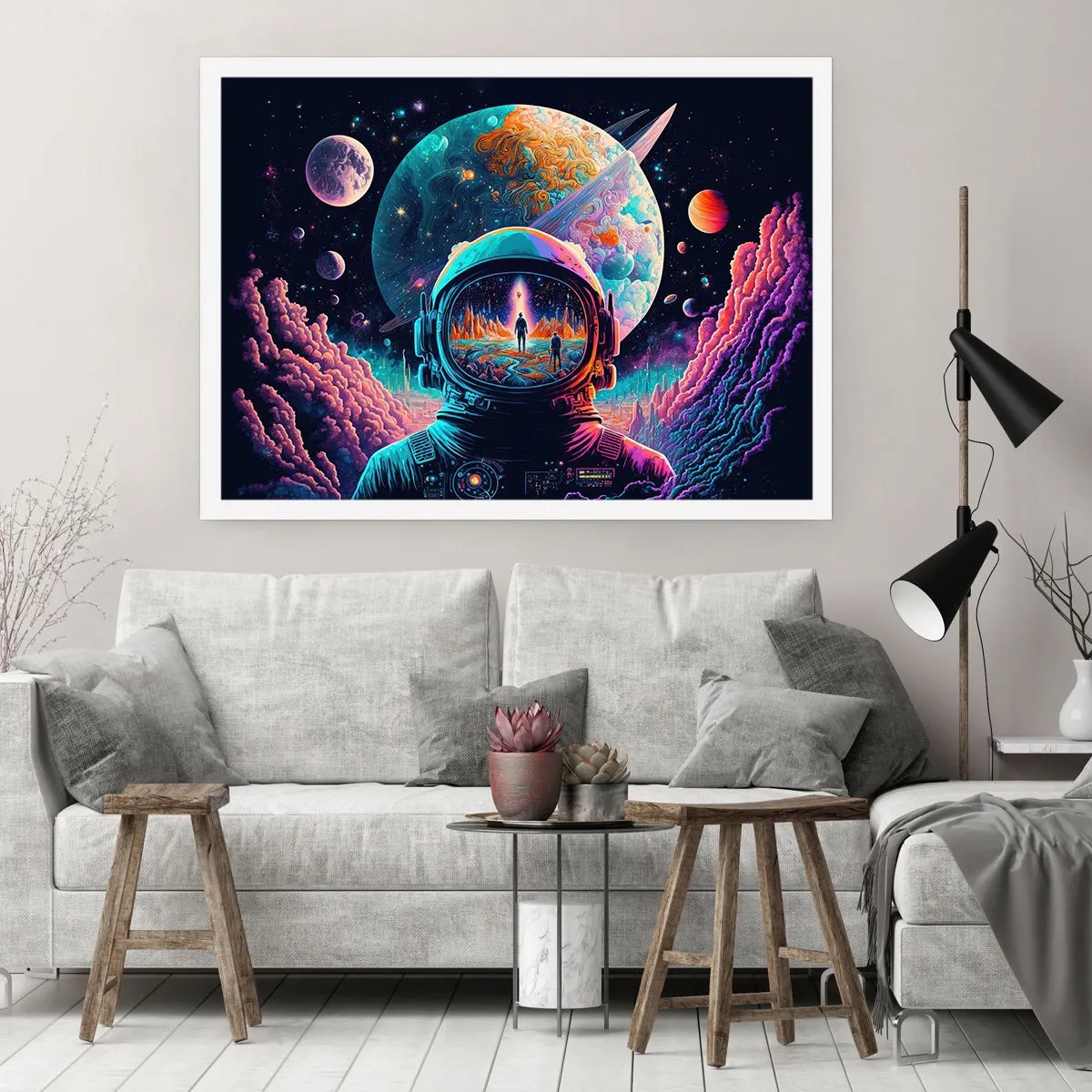 Affiche - Poster - Astronaute dans l'espace avec un paysage planétaire coloré - 100x70cm - Les philosophes n'en ont pas rêvé - Décoration murale moderne pour le salon et la chambre ARTTOR