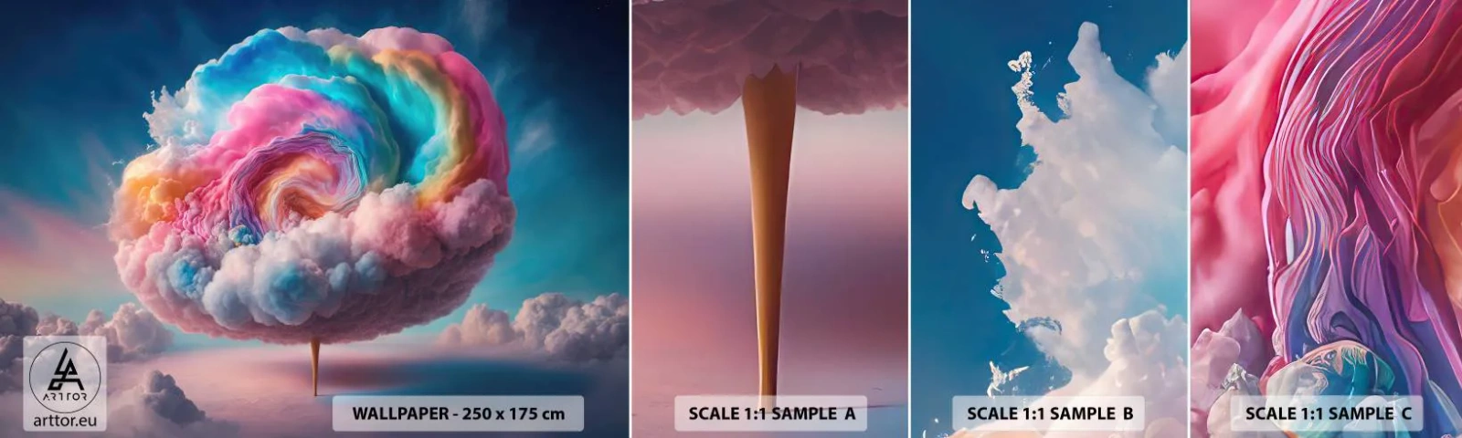 Échantillon De Papier Peint Standard Eco - Le rêve d'un parc d'attractions - Pastel, Des nuages, Sucré - 100x30 cm