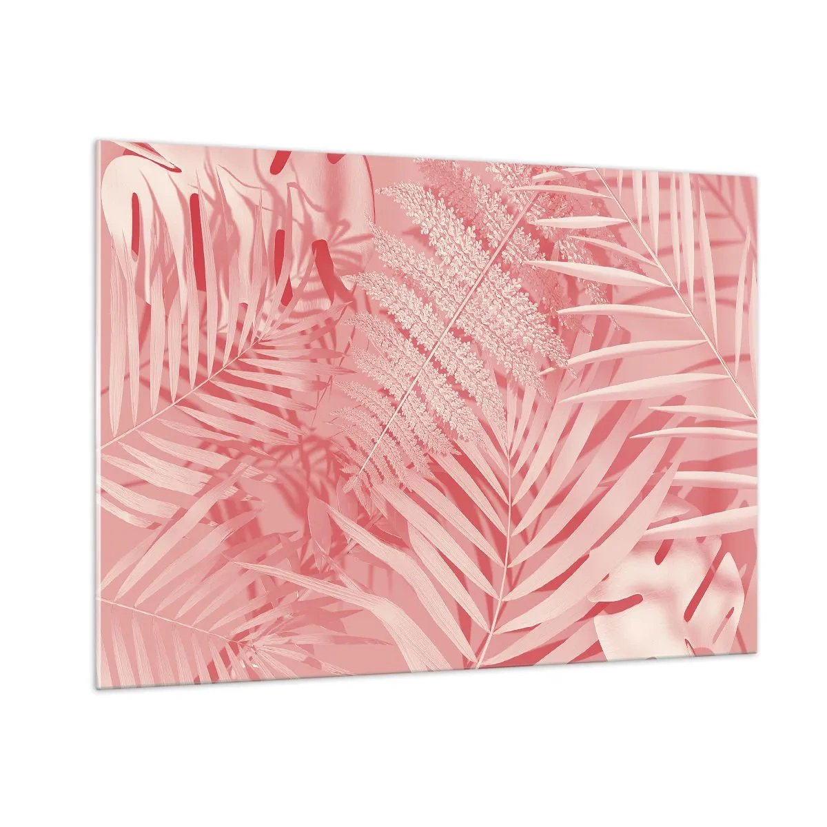 Impression sur verre - Image sur verre - Feuilles tropicales roses dans une composition moderne - 100x70cm - Concept de rose - Décoration murale moderne pour le salon et la chambre ARTTOR
