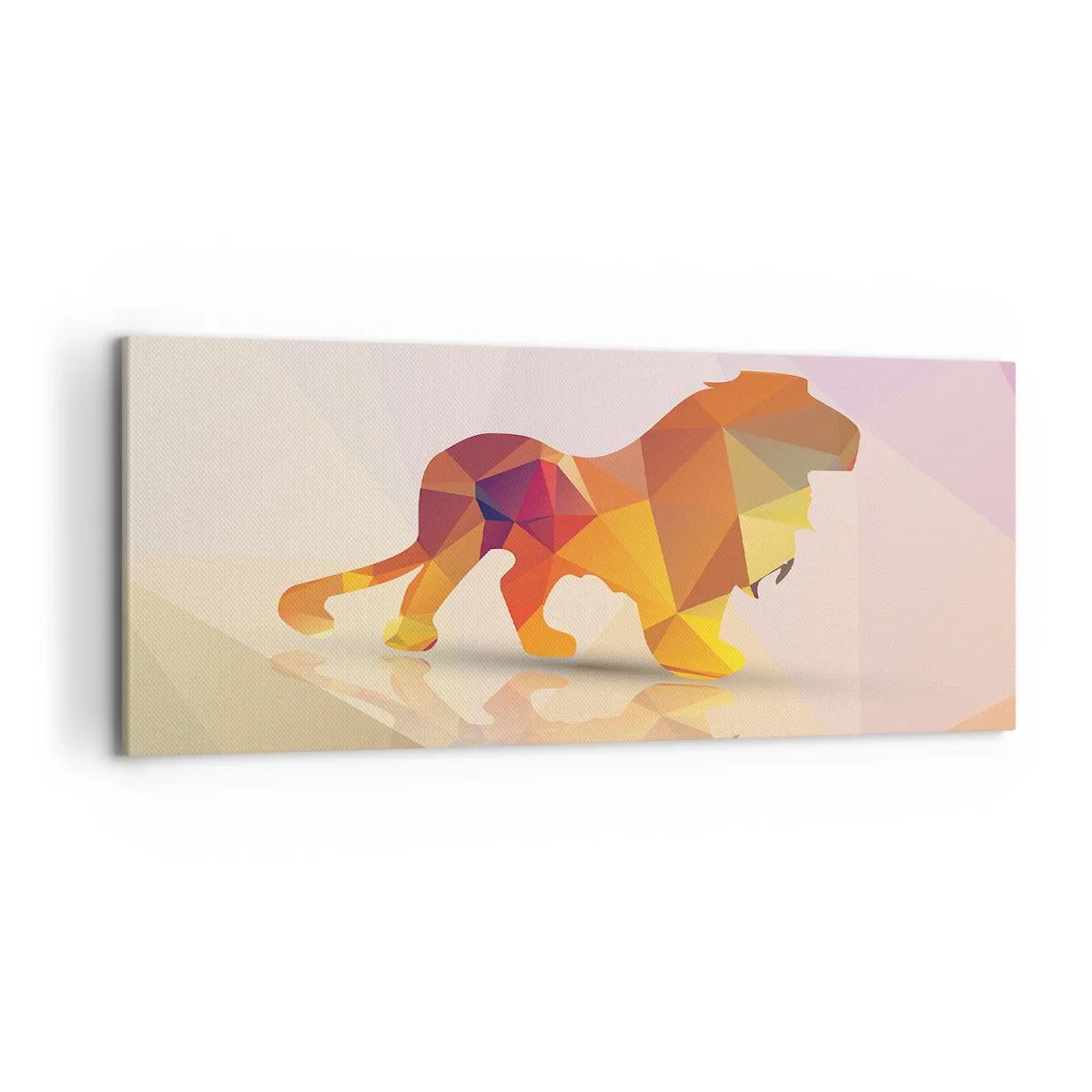 Impression sur toile - Image sur toile - Silhouette géométrique d'un lion dans les tons jaune et orange - 120x50cm - Le roi du diamant - Décoration murale moderne pour le salon et la chambre ARTTOR