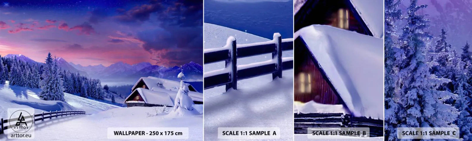 Échantillon De Papier Peint Standard Eco - Douce nuit - Paysage, Hiver, Alpes - 100x30 cm