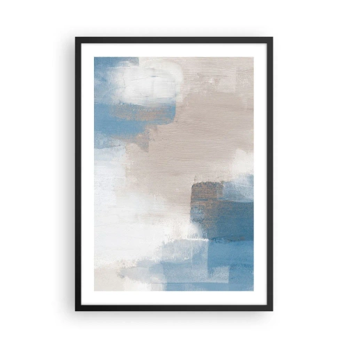 Affiche dans un cadre noir - Poster - Composition abstraite dans les tons de bleu et de beige - 50x70cm - Abstraction rose derrière un rideau de bleu - Décoration murale moderne pour le salon et la chambre ARTTOR