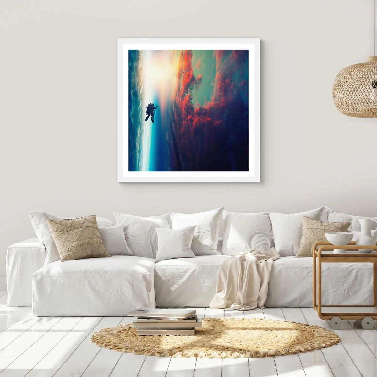 Affiche dans un cadre blanc - Poster - Affronter l'univers - 40x40 cm