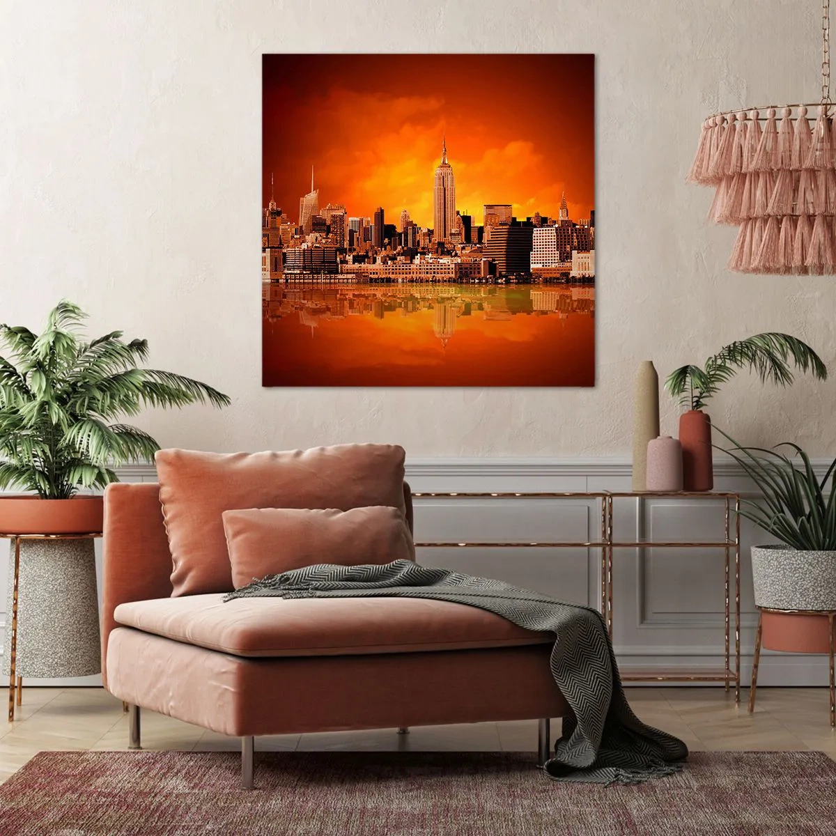 Impression sur toile - Image sur toile - Panorama de grande ville en jaune et bronze - 50x50 cm