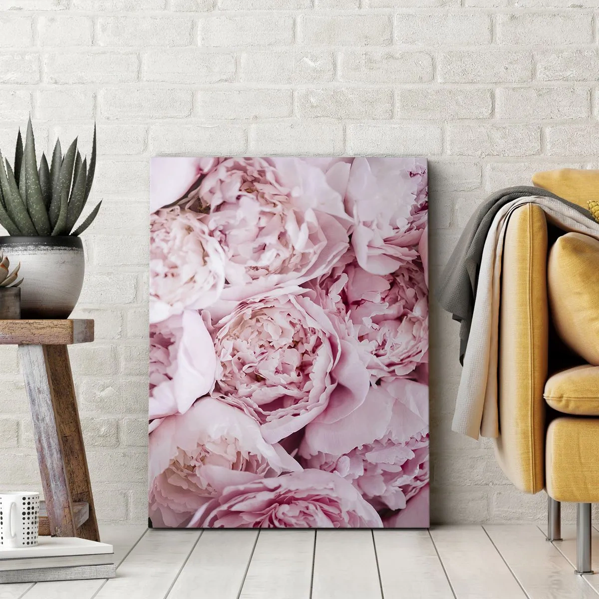Impression sur toile - Image sur toile - Gros plan d'un bouquet de pivoines roses - 70x100cm - Caliné et parfumé - Décoration murale moderne pour le salon et la chambre ARTTOR