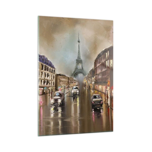 Impression sur verre - Image sur verre - Rue de Paris le soir avec vue sur la Tour Eiffel - 50x70cm - Elle seule compte - Décoration murale moderne pour le salon et la chambre ARTTOR