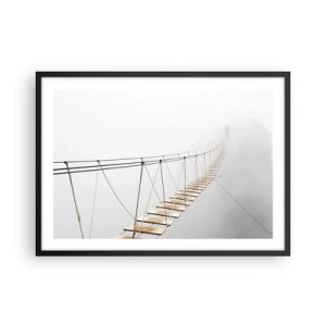 Affiche dans un cadre noir - Poster - Un pont suspendu dans le brouillard vu d'une perspective minimaliste - 70x50cm - Où cela va-t-il te mener? - Décoration murale moderne pour le salon et la chambre ARTTOR