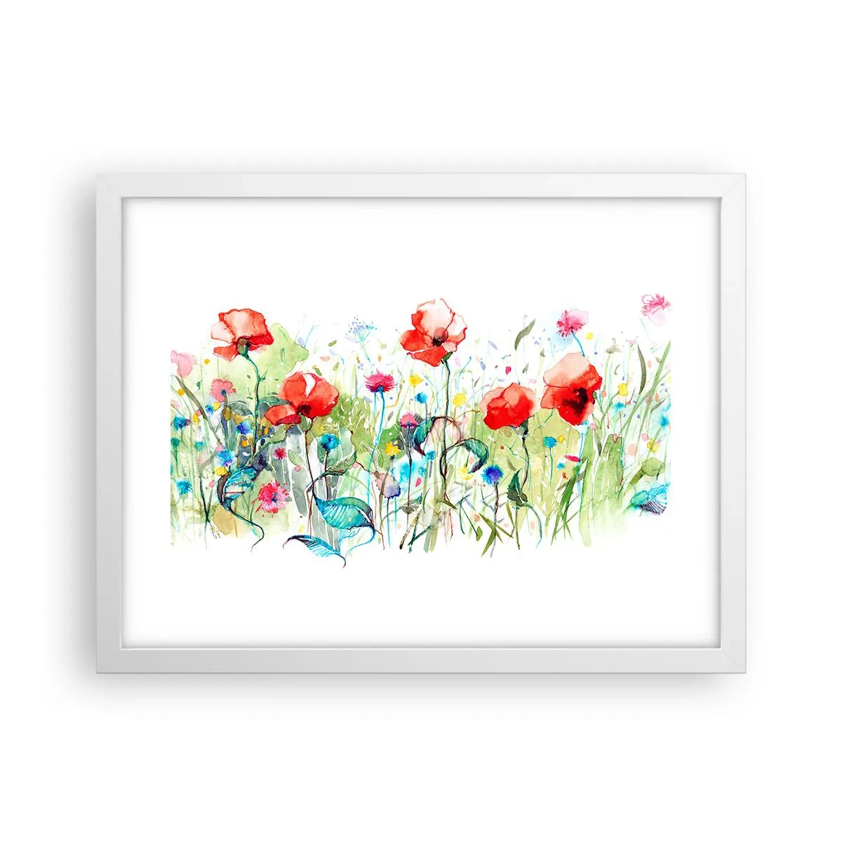 Affiche dans un cadre blanc - Poster - Prairie de fleurs en mai - 40x30 cm