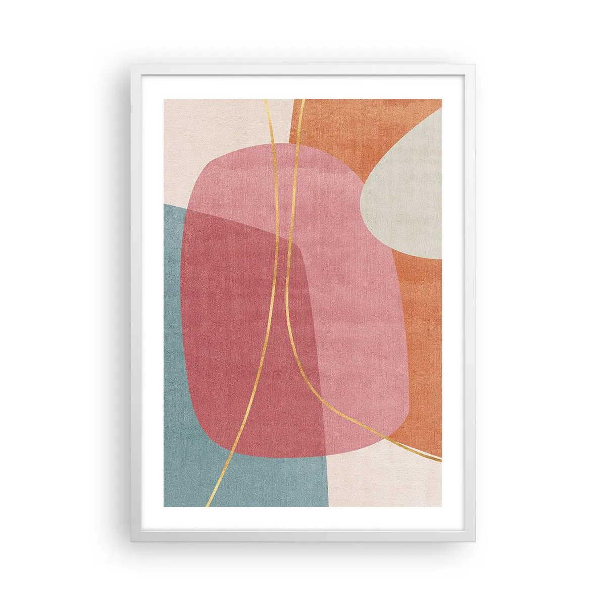 Affiche dans un cadre blanc - Poster - Composition pastel au fil d'or - 50x70 cm