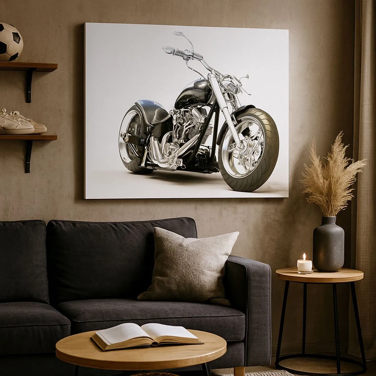 Impression sur toile - Image sur toile - Moto noire élégante sur fond blanc - 70x50cm - Force de caractère - Décoration murale moderne pour le salon et la chambre ARTTOR