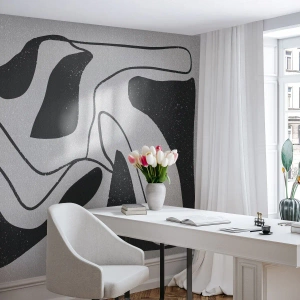 Papier Peint Photo Premium Sand - Abstraction en noir et blanc avec des lignes organiques - 100x70cm - Amusement de labyrinthe abstrait - Décoration murale moderne pour le salon et la chambre ARTTOR