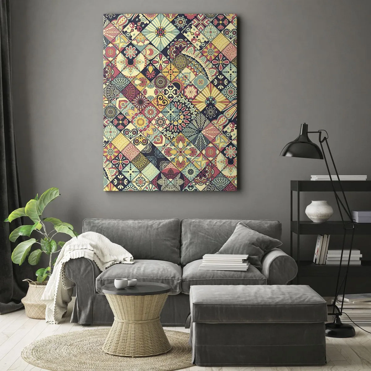 Impression sur toile - Image sur toile - Motifs géométriques colorés inspirés du style marocain - 50x70cm - Ambiance marocaine - Décoration murale moderne pour le salon et la chambre ARTTOR