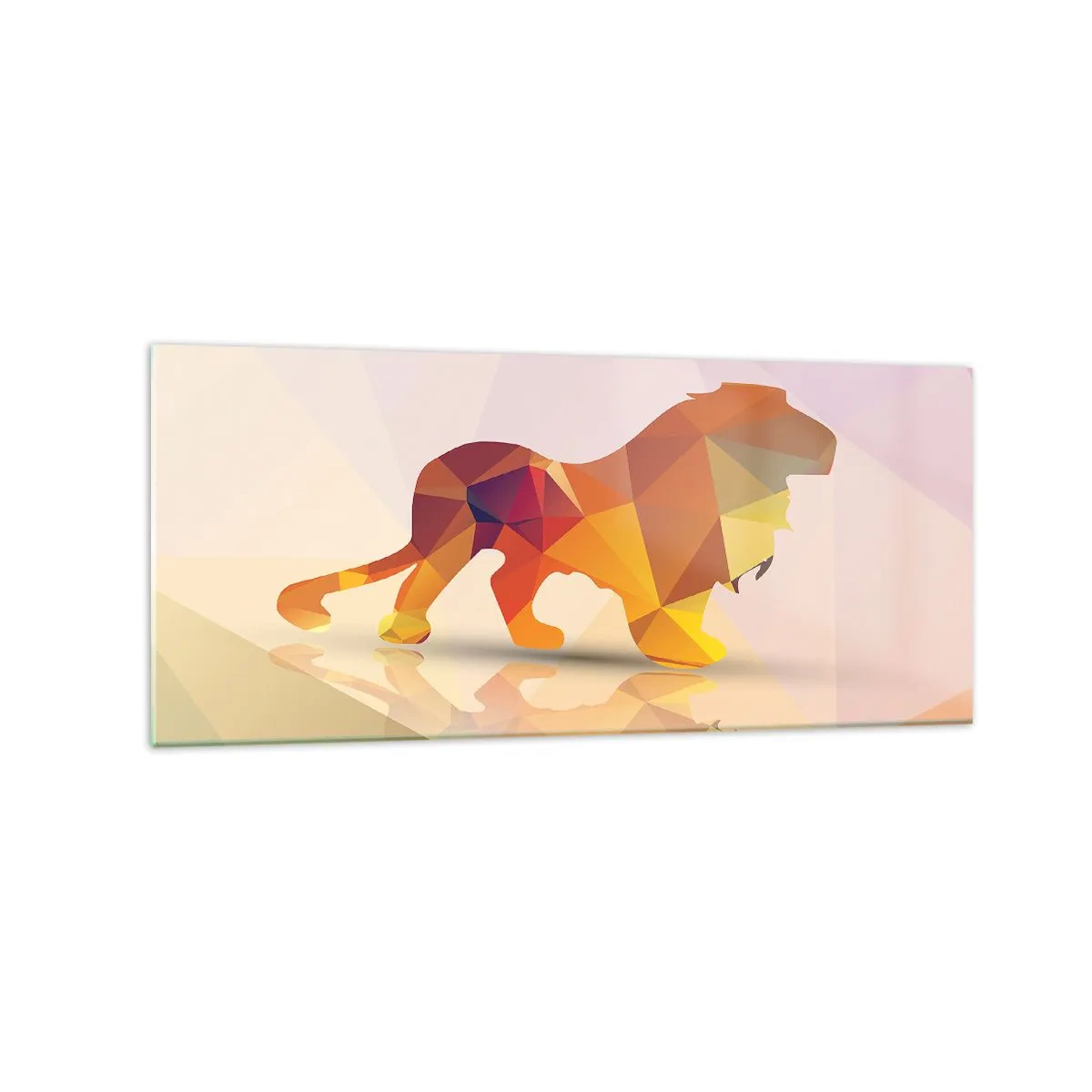 Impression sur verre - Image sur verre - Silhouette géométrique d'un lion dans les tons jaune et orange - 120x50cm - Le roi du diamant - Décoration murale moderne pour le salon et la chambre ARTTOR