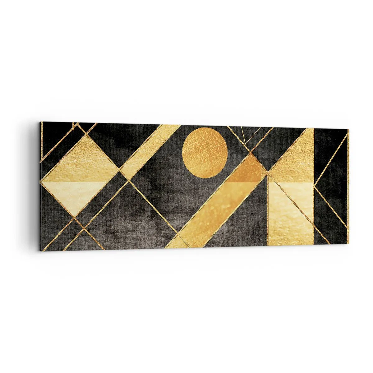 Impression sur toile - Image sur toile - Formes géométriques dans les tons or et noir - 140x50cm - Soleil du désert - Décoration murale moderne pour le salon et la chambre ARTTOR