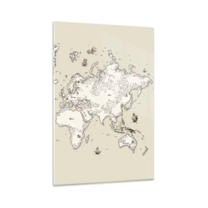 Impression sur verre - Image sur verre - Une carte stylisée du monde dans des tons beige et marron. - 80x120cm - Voyage autour du monde - Décoration murale moderne pour le salon et la chambre ARTTOR