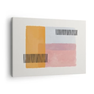 Impression sur toile - Image sur toile - Géométrie aux couleurs pastel avec des lignes sur fond clair - 70x50cm - D'un coin à l'autre - Décoration murale moderne pour le salon et la chambre ARTTOR