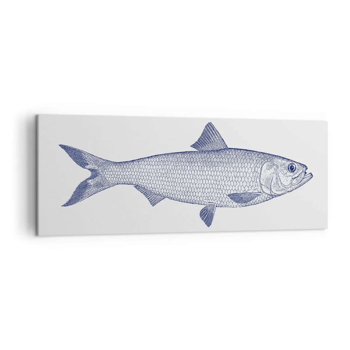 Impression sur toile - Image sur toile - Illustration d'un poisson dans des tons de bleu sur fond clair - 140x50cm - Salutations des mers du nord - Décoration murale moderne pour le salon et la chambre ARTTOR