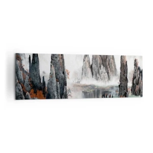 Impression sur toile - Image sur toile - Rochers et arbres pittoresques dans le paysage brumeux de la Chine - 160x50cm - De puissants gardiens - Décoration murale moderne pour le salon et la chambre ARTTOR