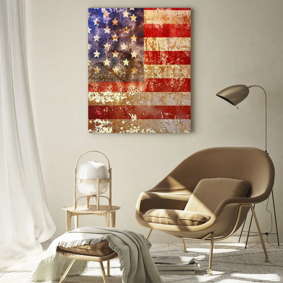 Impression sur verre - Image sur verre - Drapeau américain rouillé - 50x70cm - La gloire ne s'efface pas - Décoration murale moderne pour le salon et la chambre ARTTOR
