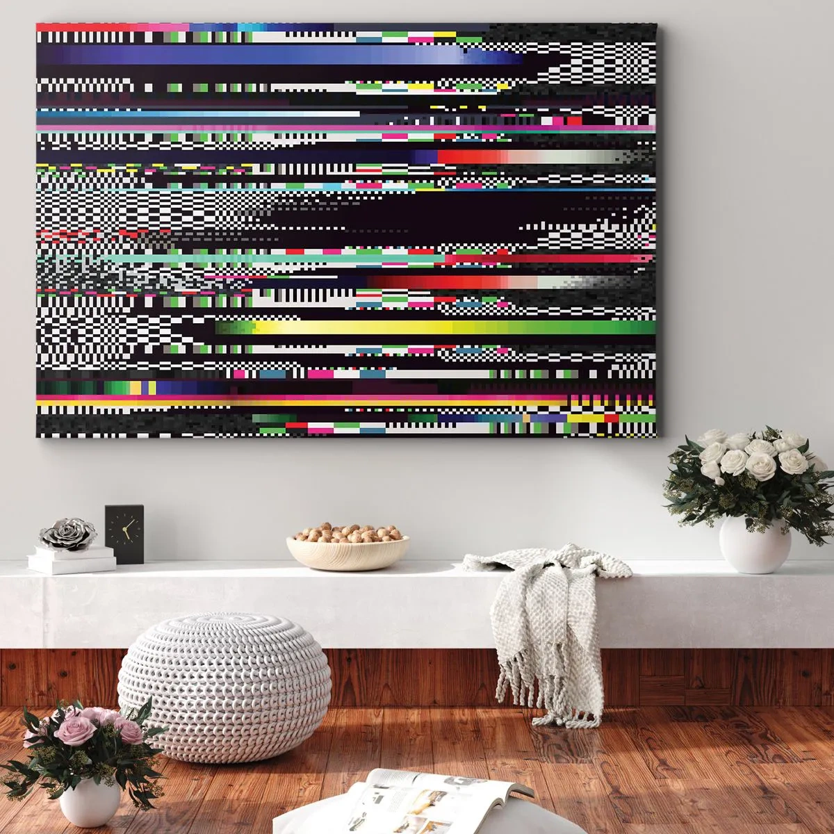 Impression sur toile - Image sur toile - Lignes et pixels colorés dans un style abstrait - 100x70cm - L'image de contrôle de la réalité - Décoration murale moderne pour le salon et la chambre ARTTOR