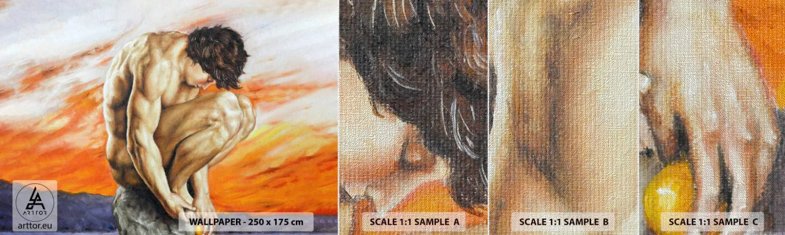 Échantillon de Papier Peint Premium Canvas - Plongé dans ses pensées - Corps, Homme, Statue - 100x30 cm